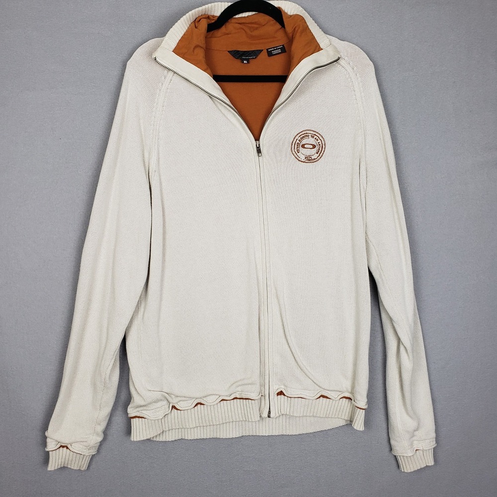 Oakley Men's Size XL Full Zip Casual‎ Sweater Beige Cream Neutral Cabincore